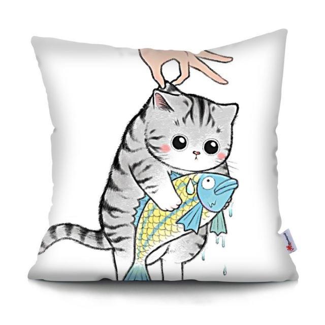 Funny Cute Cat Plush Cushion Pillow Covers Cat Pillow Cases Animal Kitty Pillowcase Cotton Linen Cushion Cover For Couch Cover Pillows Cases For Sofa Home Decoration Pillowcase Polyester Throw Pillow Case 45x45CM