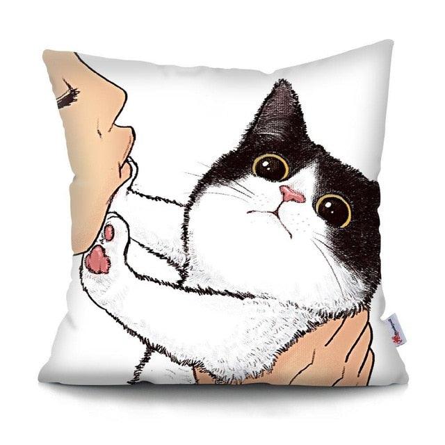 Funny Cute Cat Plush Cushion Pillow Covers Cat Pillow Cases Animal Kitty Pillowcase Cotton Linen Cushion Cover For Couch Cover Pillows Cases For Sofa Home Decoration Pillowcase Polyester Throw Pillow Case 45x45CM