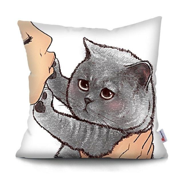 Funny Cute Cat Plush Cushion Pillow Covers Cat Pillow Cases Animal Kitty Pillowcase Cotton Linen Cushion Cover For Couch Cover Pillows Cases For Sofa Home Decoration Pillowcase Polyester Throw Pillow Case 45x45CM