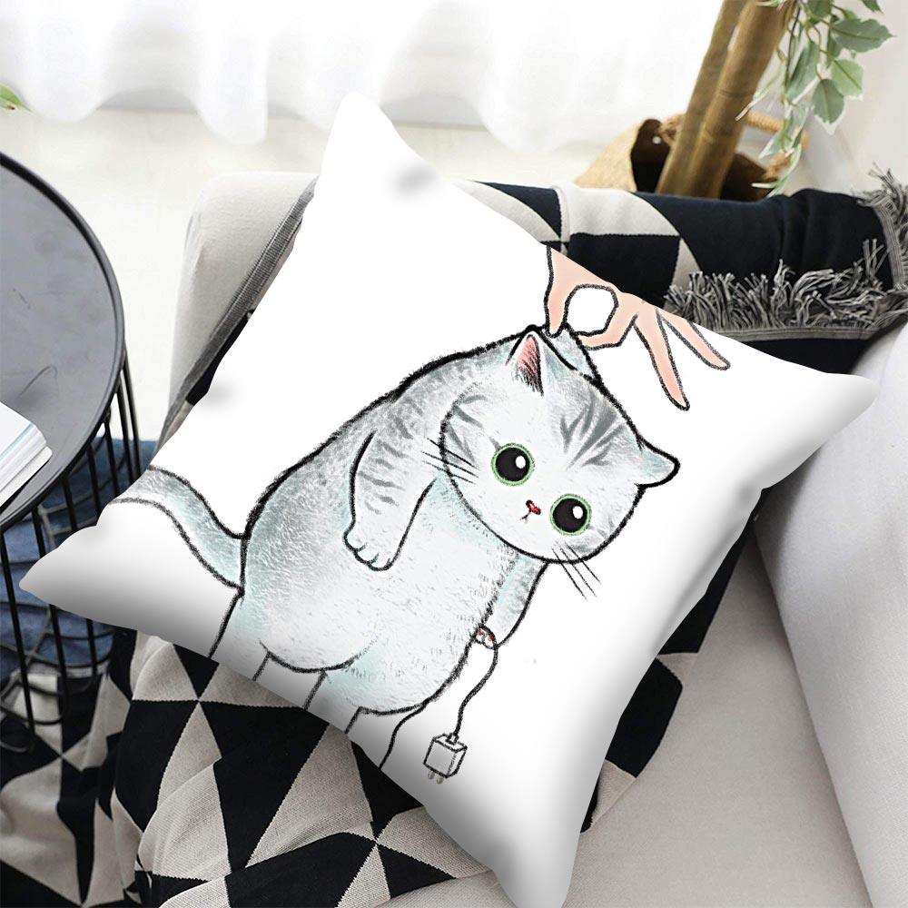 Funny Cute Cat Plush Cushion Pillow Covers Cat Pillow Cases Animal Kitty Pillowcase Cotton Linen Cushion Cover For Couch Cover Pillows Cases For Sofa Home Decoration Pillowcase Polyester Throw Pillow Case 45x45CM