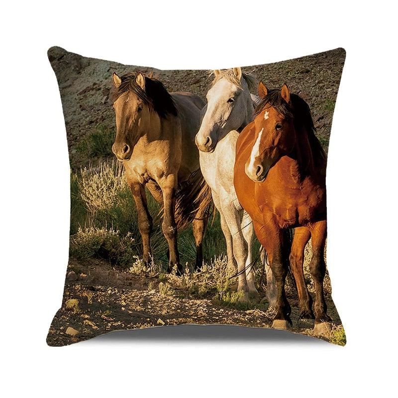 Horse Pattern Pillow Cover Running Horses Cotton Linen Square Cushion Cover Standard Pillowcase for Men Women Home Decorative Sofa Armchair Bedroom Livingroom Farmhouse 45x45CM