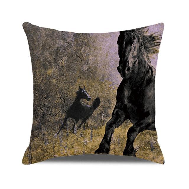 Horse Pattern Pillow Cover Running Horses Cotton Linen Square Cushion Cover Standard Pillowcase for Men Women Home Decorative Sofa Armchair Bedroom Livingroom Farmhouse 45x45CM