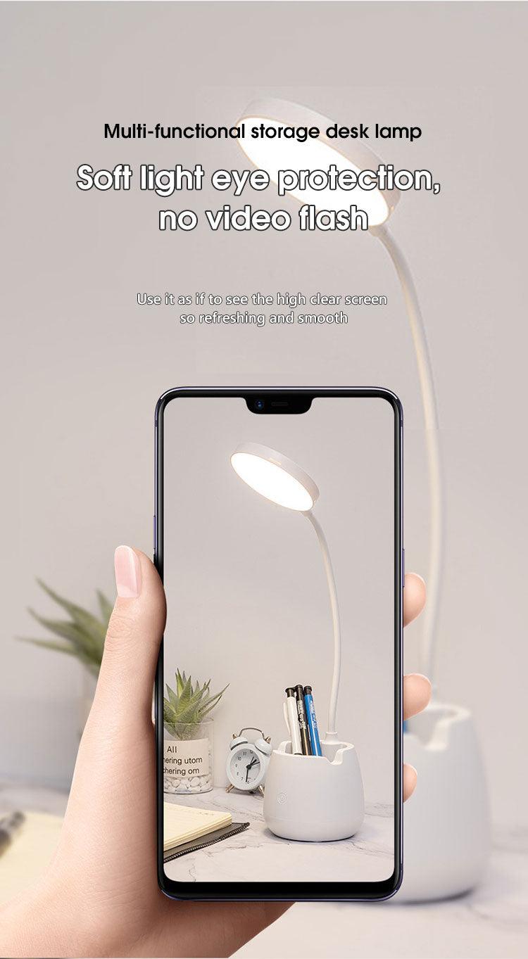 LED Table Lamp With Pen Holder Touch Dimmable Flexo Desk Lamp USB Rechargeable Eye Protection Bedside Learning Reading Lamp Decorative Table Lamp Cute Study Lamps for Bedroom Décor