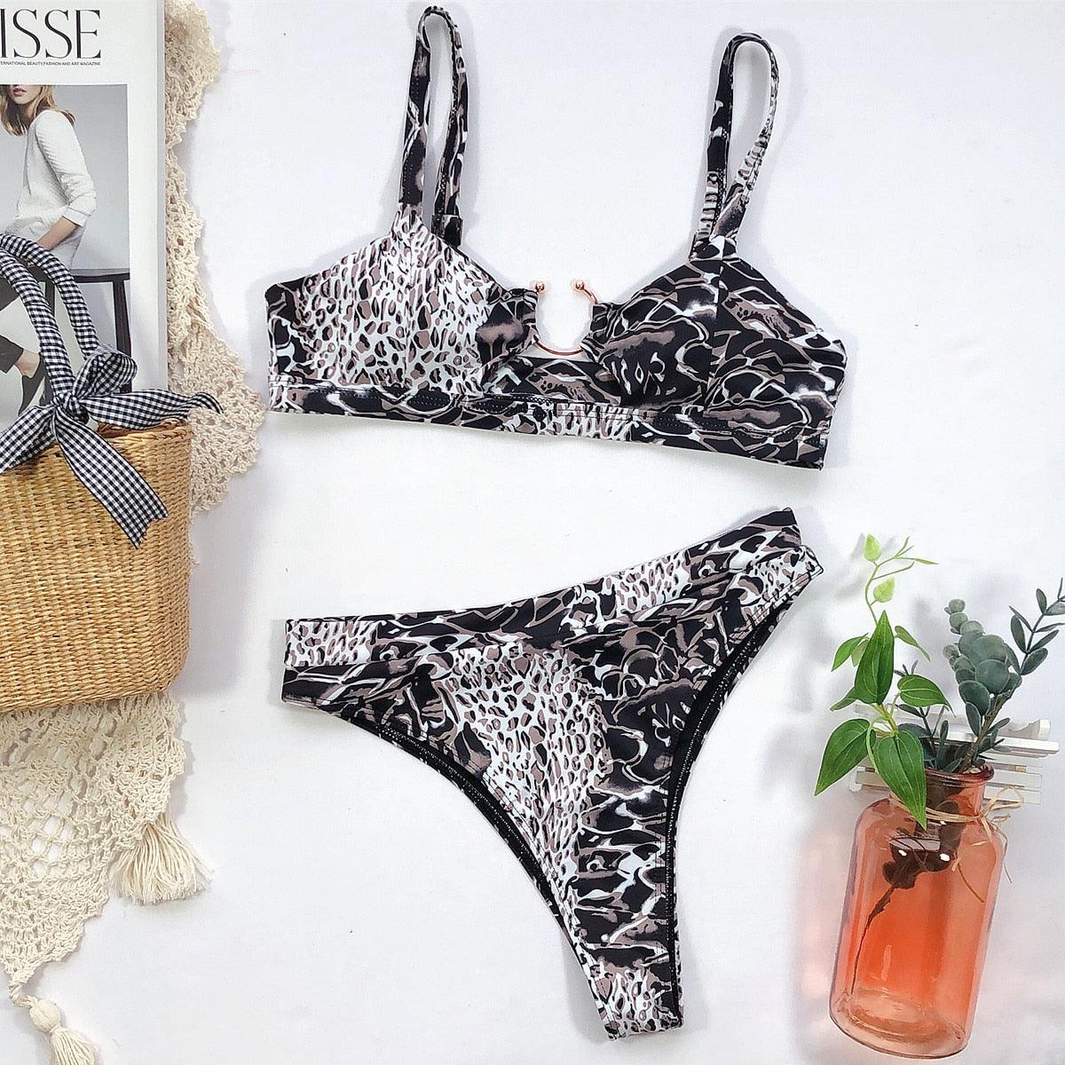 Leopard Bikinis Bikini Swimming Women's Bathing Suits Push Up Swimsuit Women's Padded Underwire Bikini Wire Push Up Bathing Suit Leopard Printed High Cut Vintage Swimsuit