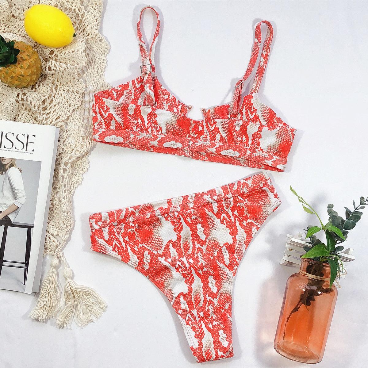 Leopard Bikinis Bikini Swimming Women's Bathing Suits Push Up Swimsuit Women's Padded Underwire Bikini Wire Push Up Bathing Suit Leopard Printed High Cut Vintage Swimsuit