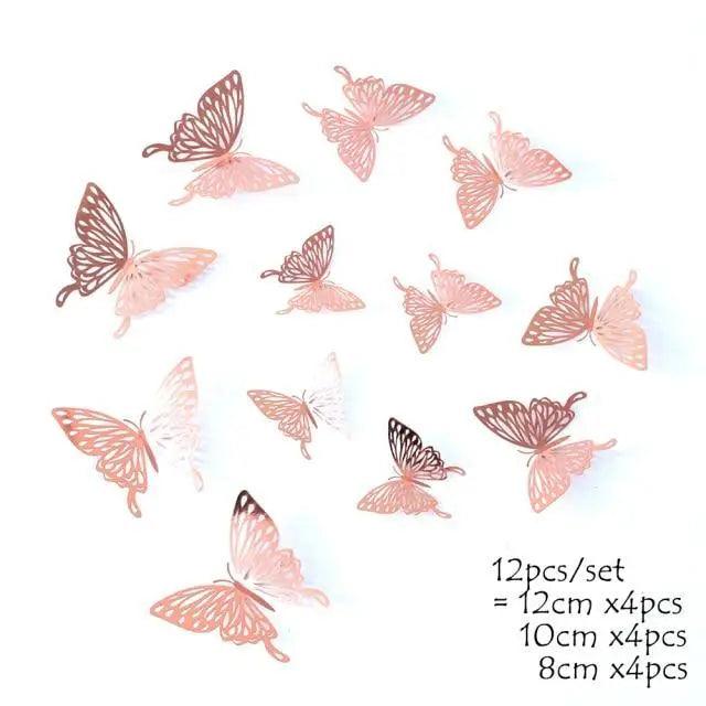 Luxury 3D Wall Stunning 12Pcs 4D Hollow Butterfly Wall Sticker Home Decoration Wall Stickers wedding Party Wedding Decors Butterfly Kids Room Decors