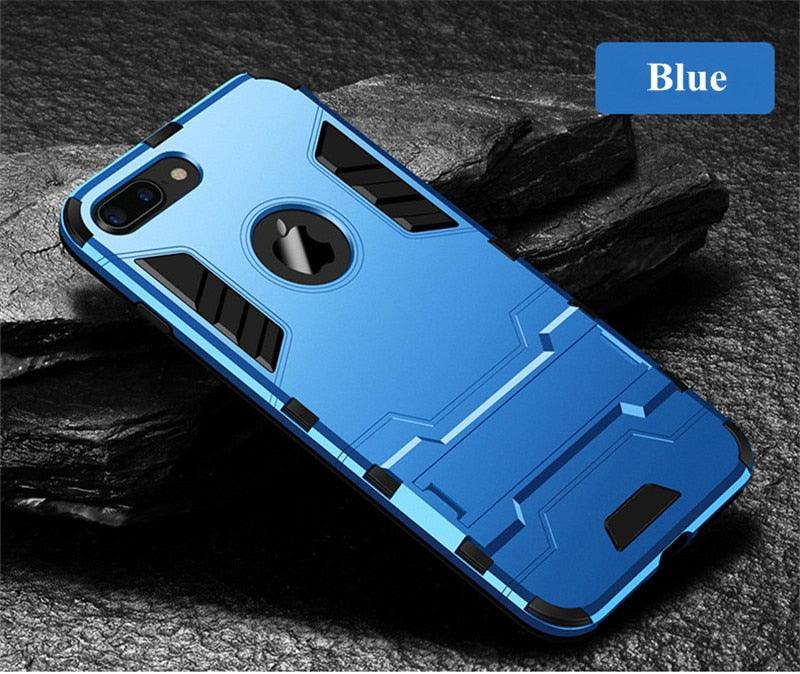 Luxury Black Cool Armor Case For iPhone 8 7 6 6S Plus 5 5s Shockproof Case For iPhone X XS MAX XR Stand Cover Case Heavy Duty Shockproof Armor Dual Layer Protection Back Case Cover