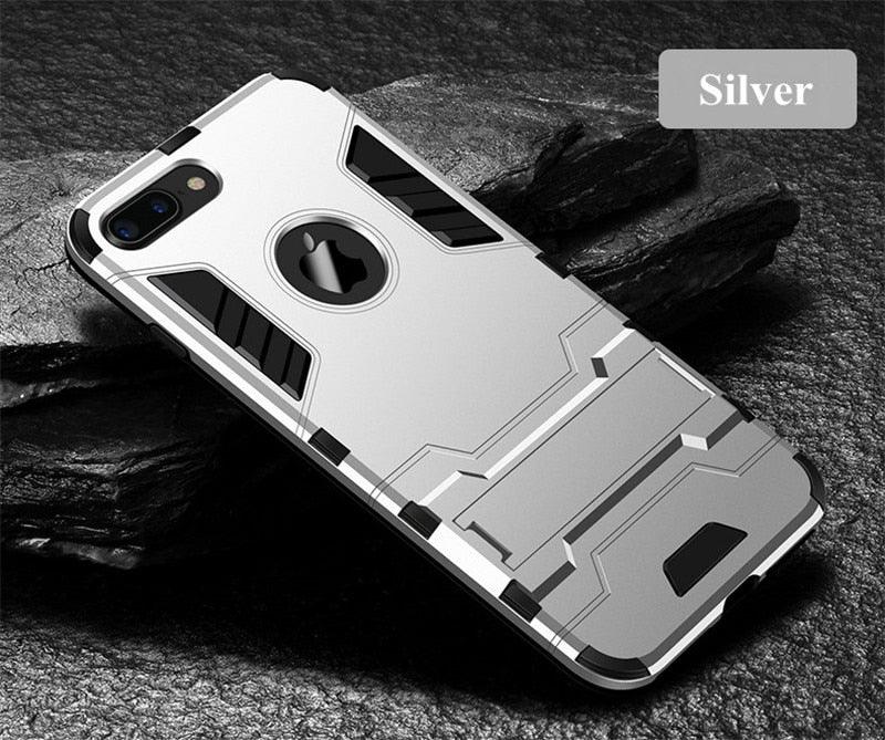 Luxury Black Cool Armor Case For iPhone 8 7 6 6S Plus 5 5s Shockproof Case For iPhone X XS MAX XR Stand Cover Case Heavy Duty Shockproof Armor Dual Layer Protection Back Case Cover