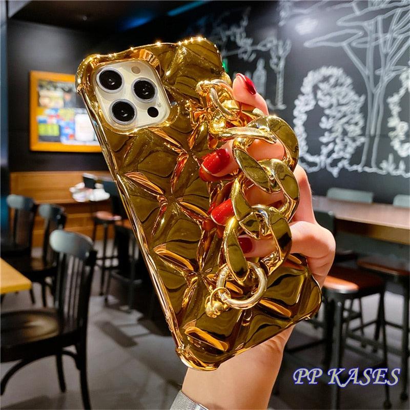 Luxury Gold Plating Electroplated Bracelet Cute Compatible with iPhone Diamond Case Luxury Sparkle Glitter Rhinestone Phone Case For iPhone 14 13 Promax 11 12 Pro Max Mini Xs Max XR 8 7 Plus Mirror Cover