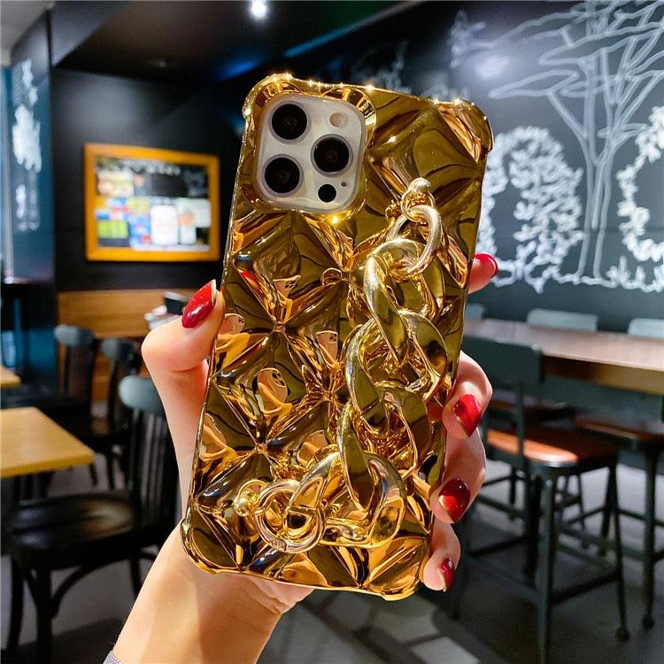 Luxury Gold Plating Electroplated Bracelet Cute Compatible with iPhone Diamond Case Luxury Sparkle Glitter Rhinestone Phone Case For iPhone 14 13 Promax 11 12 Pro Max Mini Xs Max XR 8 7 Plus Mirror Cover