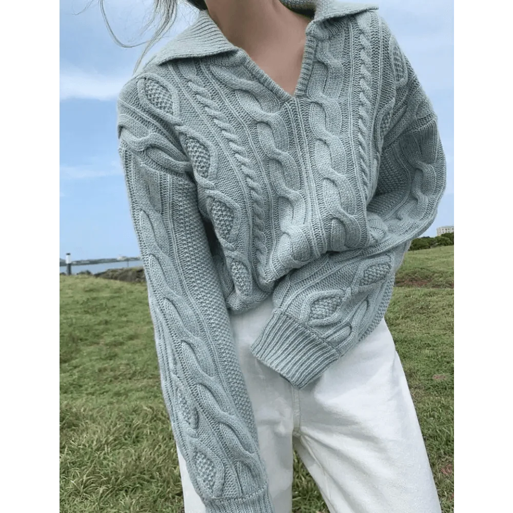 Luxury Kitty Retro Women Sweater Pullovers Knitted Casual Solid Autumn Turn-down Collar Feminine Loose All Match Soft Sweet Tops