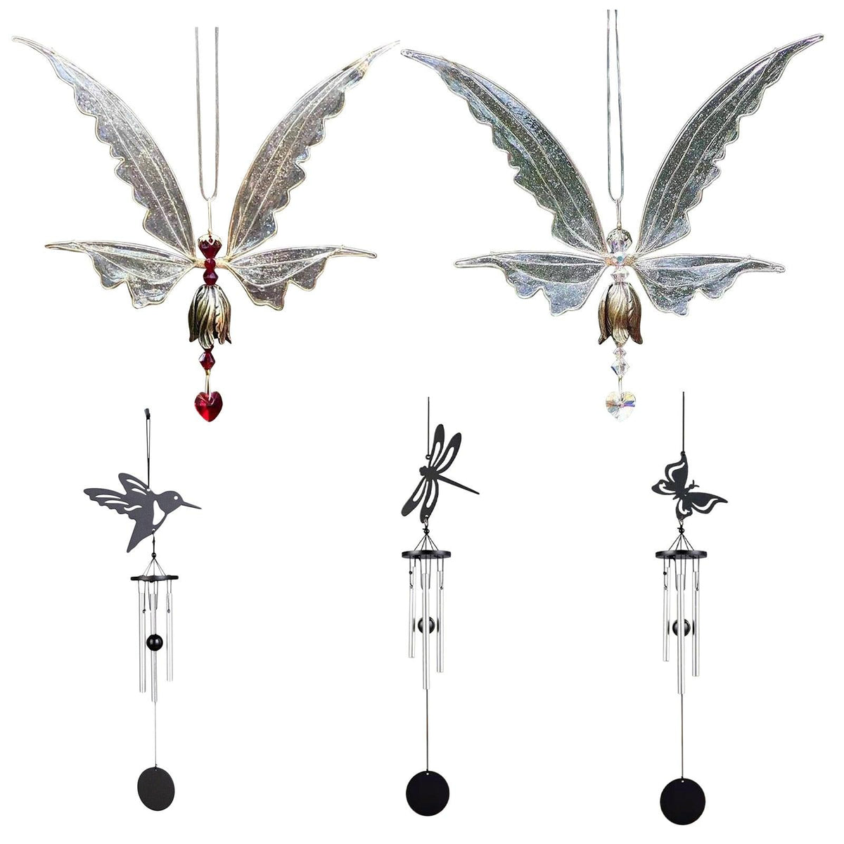 Memorial Butterfly Wind Chimes Angel Wings Flying Bird Wind Chimes Garden Art Wings Wind Chime Patio Hummingbird Wind Chime Garden Hanging Decoration Outdoor Large Chimes For Patio Porch Yard Black