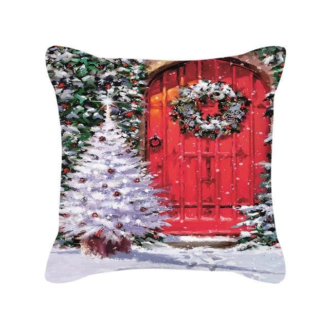 Merry Christmas Cushion Covers Snowman Christmas Santa Pillow Covers Santa Claus Pillow Covers Christmas Tree Santa Deer Printed Pillow Cover Home Decor Pillowcase For Couch 45X45CM