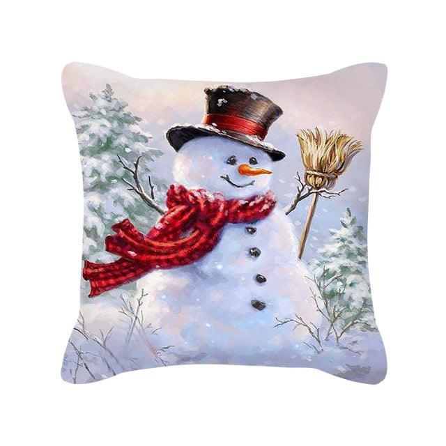 Merry Christmas Cushion Covers Snowman Christmas Santa Pillow Covers Santa Claus Pillow Covers Christmas Tree Santa Deer Printed Pillow Cover Home Decor Pillowcase For Couch 45X45CM