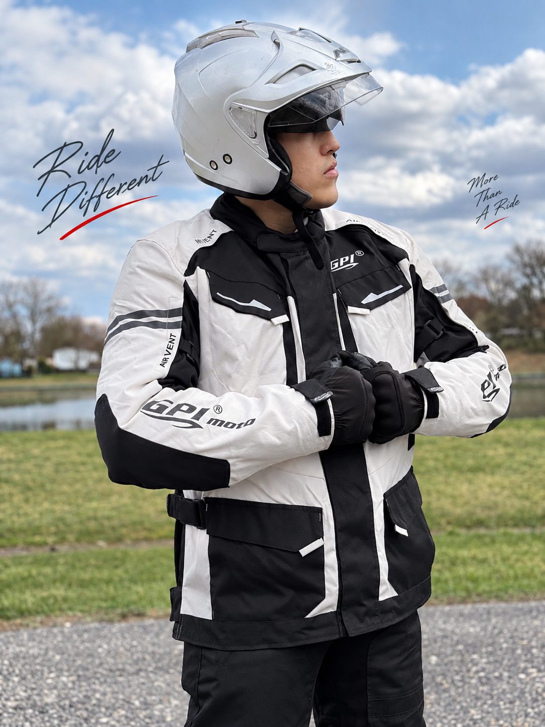 Men’s All-Season 7 Pockets Waterproof High Premium Quality Motorcycle Jacket – Beach/Black