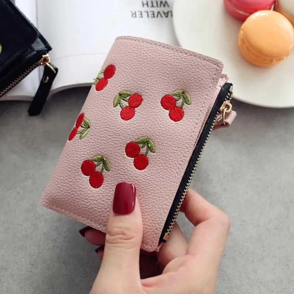 Modern Lightweight Cherry PU Leather Mini Wallet For Women Cute Design Purse Women Holder Minimalist Bag