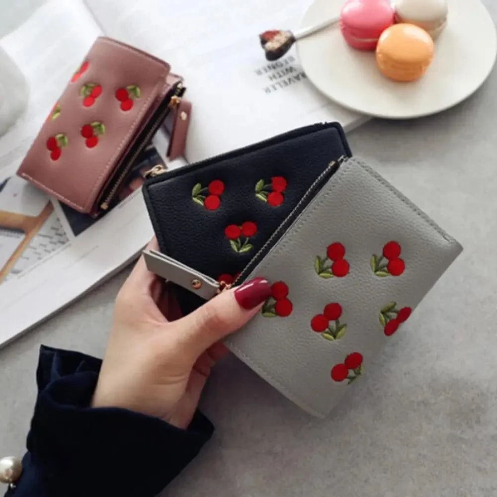 Modern Lightweight Cherry PU Leather Mini Wallet For Women Cute Design Purse Women Holder Minimalist Bag