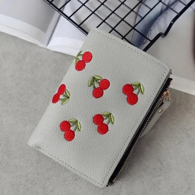 Modern Lightweight Cherry PU Leather Mini Wallet For Women Cute Design Purse Women Holder Minimalist Bag