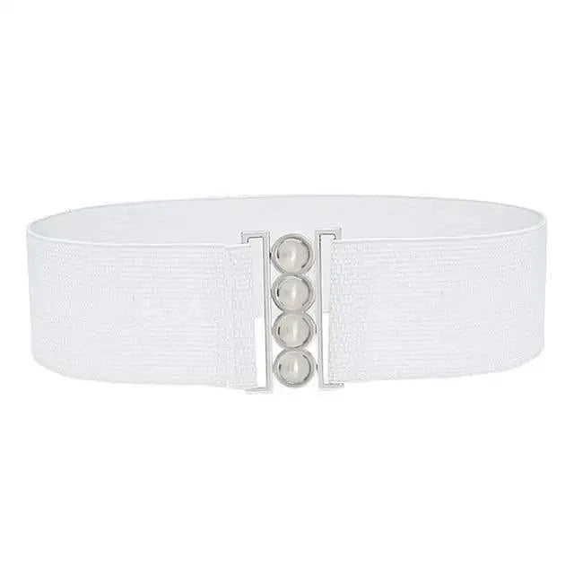 Modern Wide Fabric Strap Silver Metal Buckle Belts For Women Trendy Fashion Stretchable Classic Belts