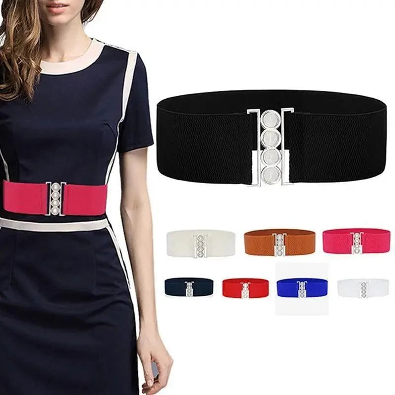 Modern Wide Fabric Strap Silver Metal Buckle Belts For Women Trendy Fashion Stretchable Classic Belts