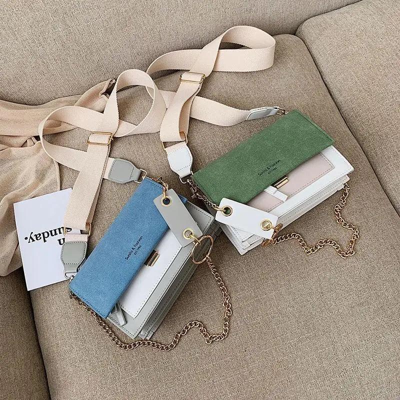 New Look Contrast Color Scrub Leather Crossbody Bags For Women And Girls Simple Chain Shoulder Bag , Purses And Handbags For Ladies