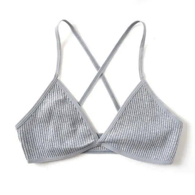New Soft Comfortable Cotton Bras For Women Thin French Style Bras Deep V Triangle Cup Cross Beauty Back Bra Small size
