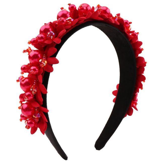 Flower Pearl Headbands Crystal Beads Embellishment Wide Hairbands Women Wedding Party Crown Tiara Gorgeous Hair Accessories For Women