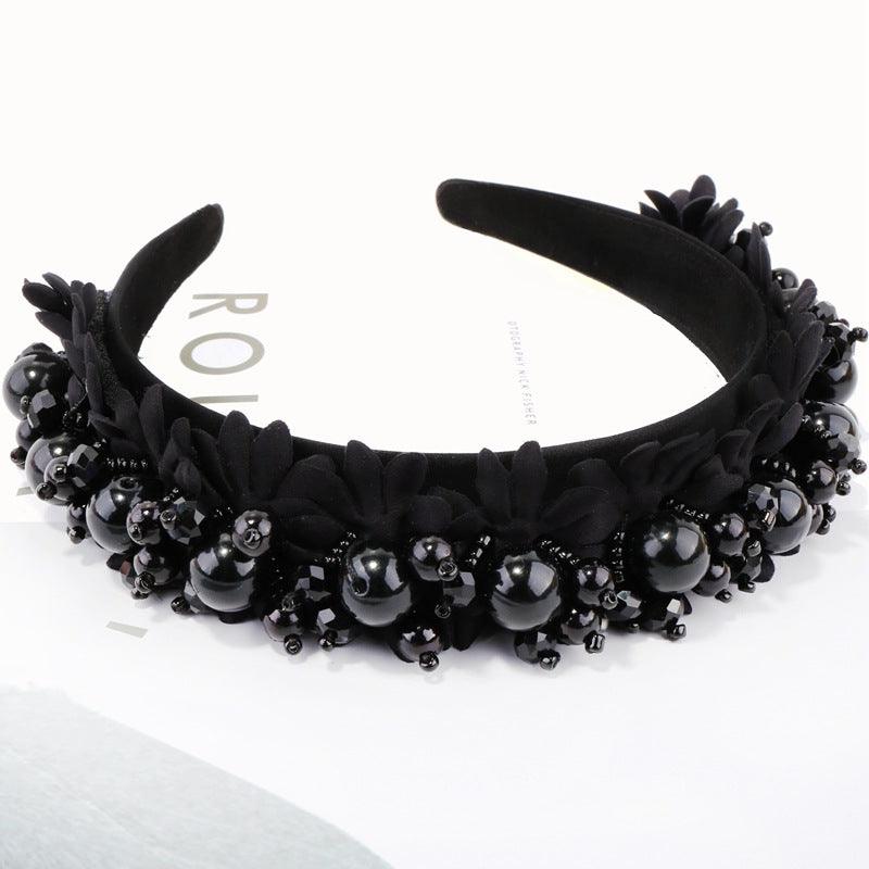 Flower Pearl Headbands Crystal Beads Embellishment Wide Hairbands Women Wedding Party Crown Tiara Gorgeous Hair Accessories For Women