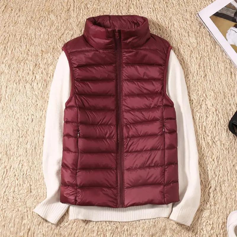 New Trendy Ultra Light Women's Duck Down Vest Jacket Autumn/Winter High collar Sleeveless Coat For Girls