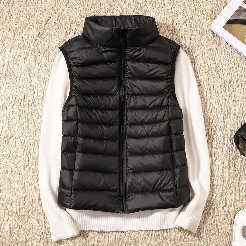 New Trendy Ultra Light Women's Duck Down Vest Jacket Autumn/Winter High collar Sleeveless Coat For Girls