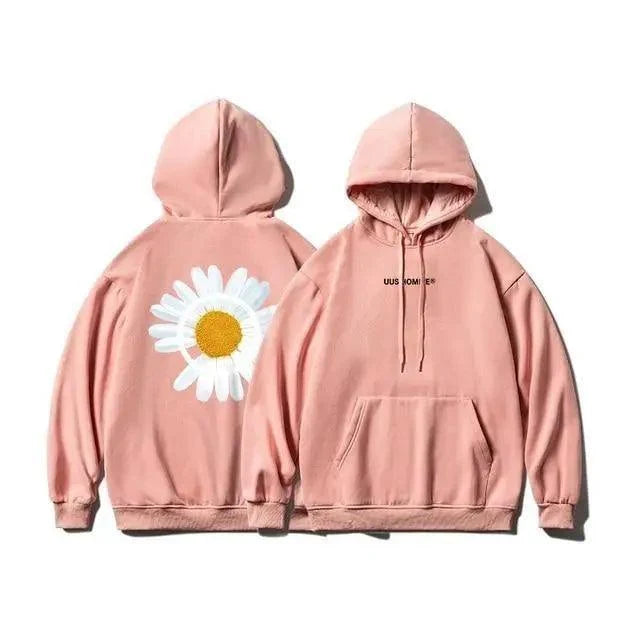 New Winter Loose Hooded Sweatshirts Men Thicken Warm Coat Hoodies Male Oversize Pullovers Sweatshirt Women Sunflower Printed Long Sleeve Pullover Sweatshirts Loose Drawstring Hoodie