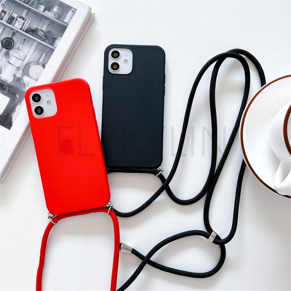 Phone Case Strap Cord Chain Phone Case For Xiaomi Redmi Note 10 9 10S 9S Pro Max 10 9 9A 9C Cover Mi POCO X3 NFC Pro 12 Pro 11 Lite Crossbody Case Soft Matte Phone Holder with Neck Strap