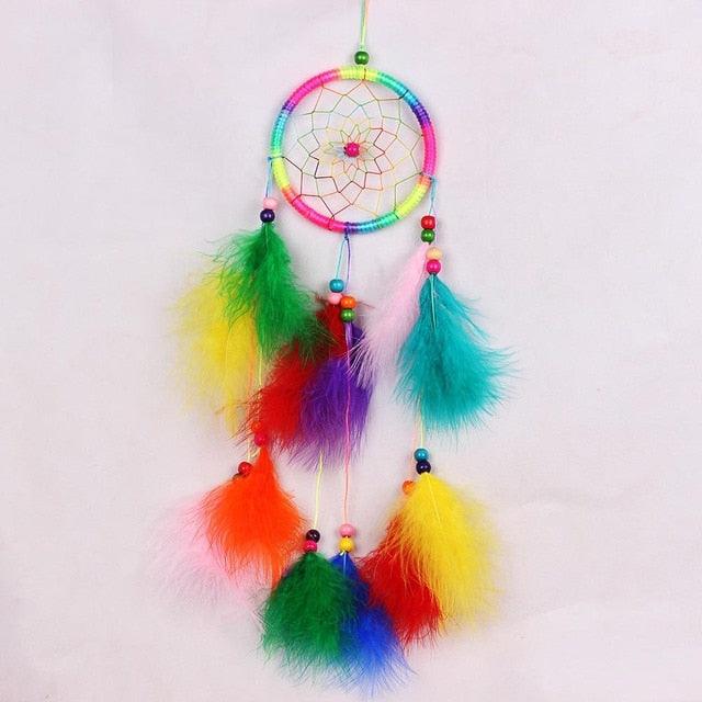 Pink Handmade Dream Catcher Wind Chimes Indian Style Feather Pendant Dream Catcher Car Hanging Decoration Wind Chime Wall Hanging Home Decor