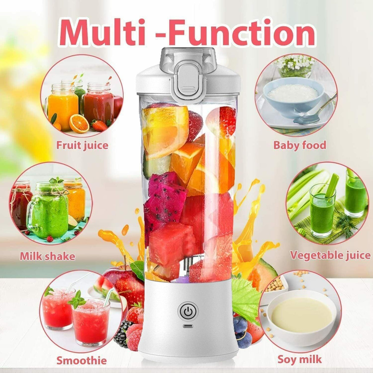 Portable Blender 600ml Electric Juicer Fruit Mixers 4000mah Usb Rechargeable Smoothie Mini Blender Personal Juicer Colorful Cup Personal Size Blender Mini Fruit Mixer Milkshake Smoothie Maker With Usb Rechargeable Juicer