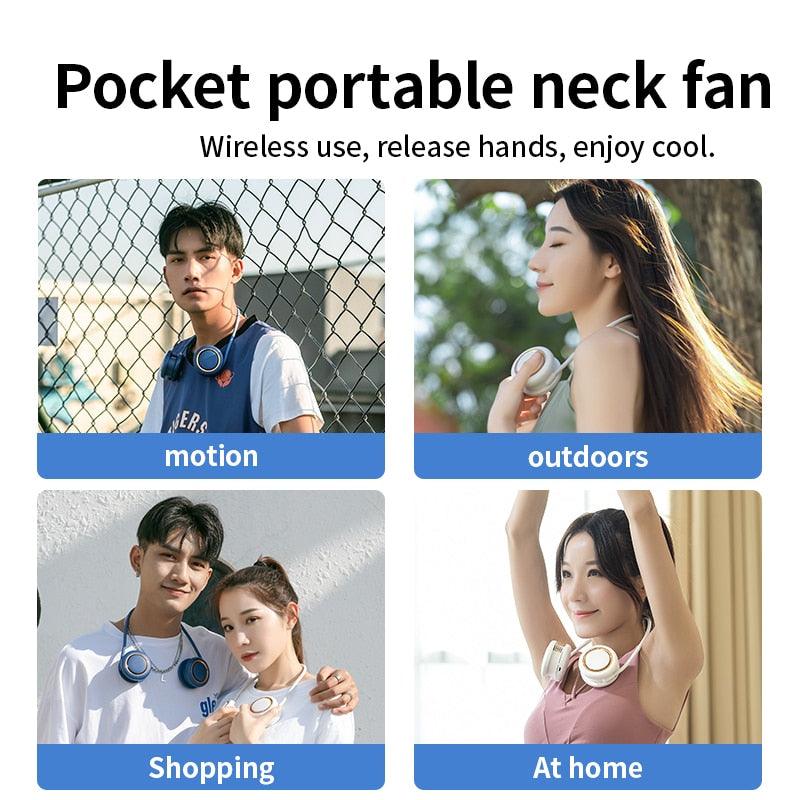 Portable Hanging Neck Fan 3-Speed Adjustable Twin Turbo USB Charge Folding Storage Silent Fans Cool Summer Work Sports Equipment Neck Hanging Cooling Fan USB Rechargeable 3 Speed Portable Bladeless Cooler Fan