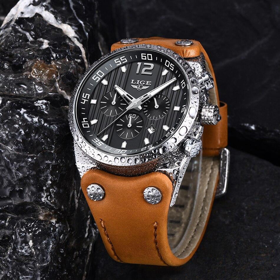 Men's Waterproof Watch With Leather Belts, Chronometers And Day Display Fluorescent Pointers Excellent Gift Unique Design