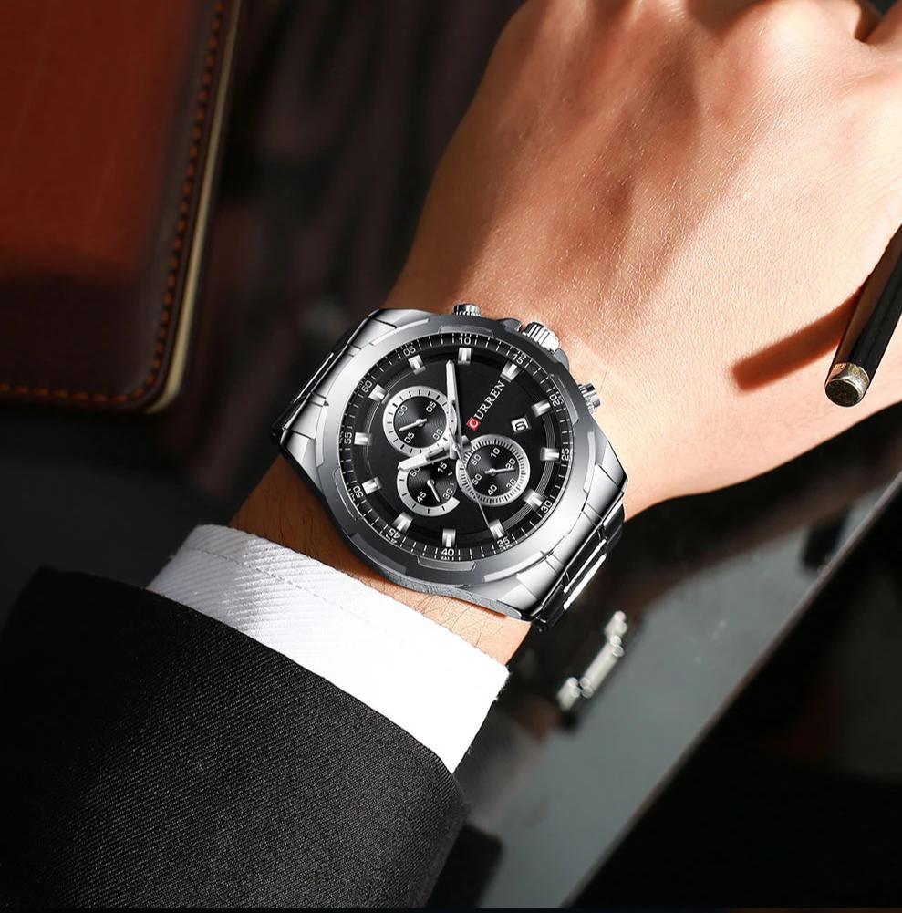 Men's Water Resistant Watch With Chronometers Day View Unique Design Perfect Gift