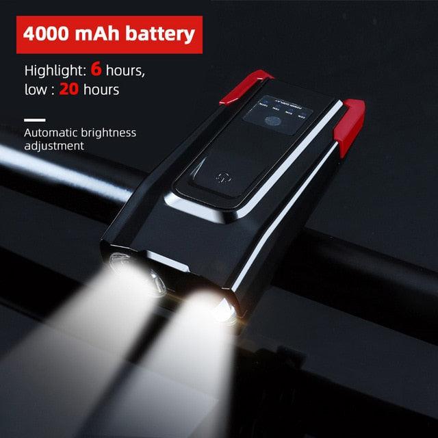 4000mAh Bicycle Front Light Set USB Rechargeable Smart Headlight With Horn 800 Lumen LED Bicycle Light Set USB Rechargeable Super Bright Bike Headlight