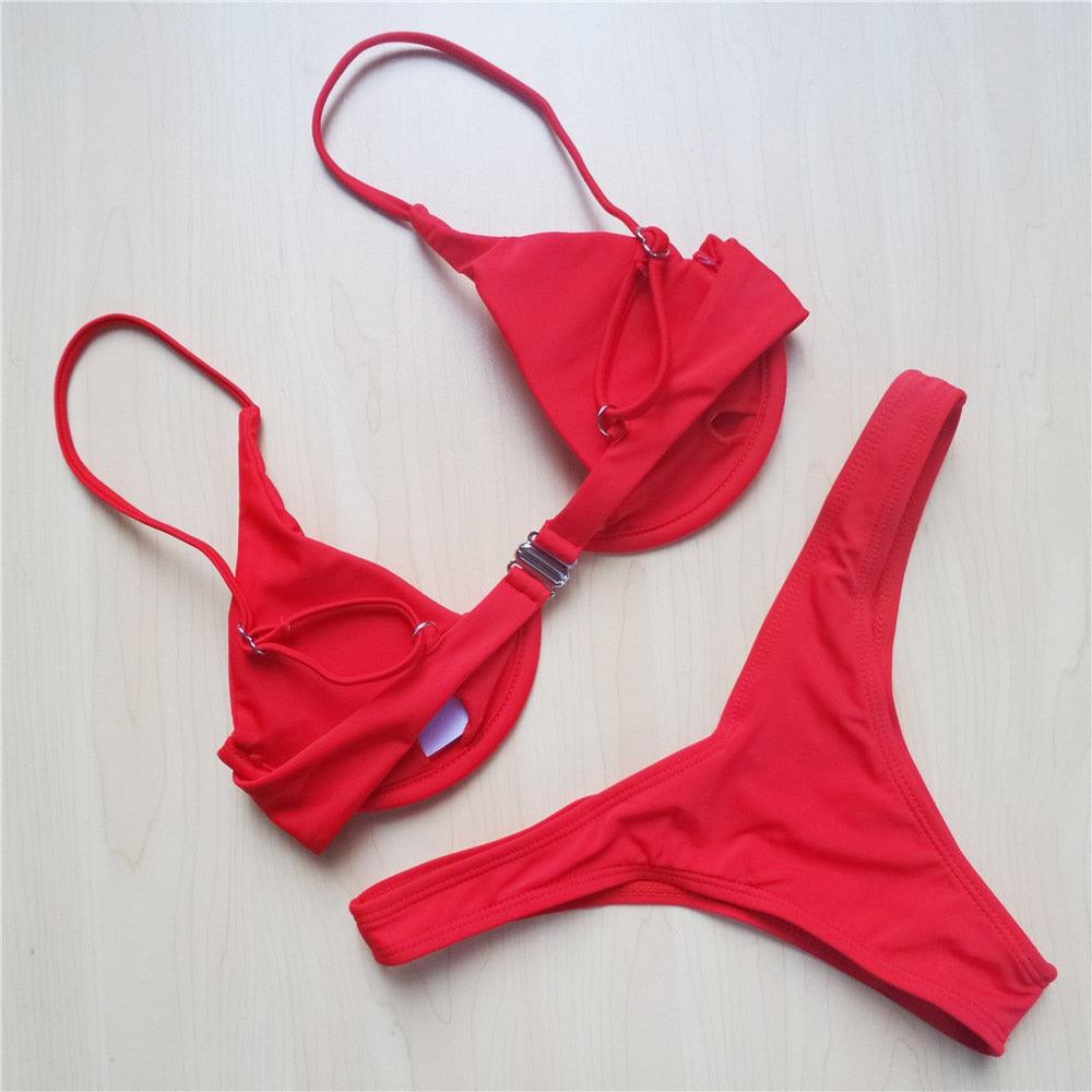Underwired Bikini Female Swimsuit Women Swimwear Two-Piece V Shape Wire Bikini Set Bather Bathing Suit Women Micro Bikini Set Shiny Metallic 2 Piece Swimsuit Push Up Underwire Swimwear Bathing Suit