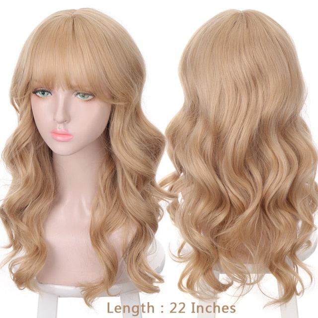 Synthetic Wigs For Women Daily Cosplay Long Water Wave Lolita Wig With Bangs Cold Brown Heat Resistant Hair Bob Wigs For Black Women Cosplay Wigs For Women Gifts for Girlfriends