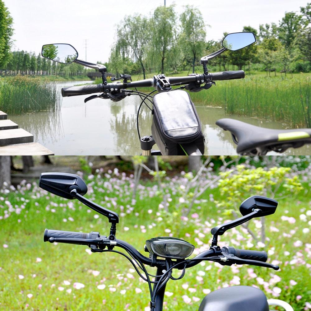 Smart Bicycle Stylish Handlebar Design Reflector Rear View Mirror Mountain Bike Electrical Bike Scooter HD Wide-Range Adjustable Angles Mirror Wide Range Back Reflector Vision Adjustable Left Right Mirrors For Road Electric Bike