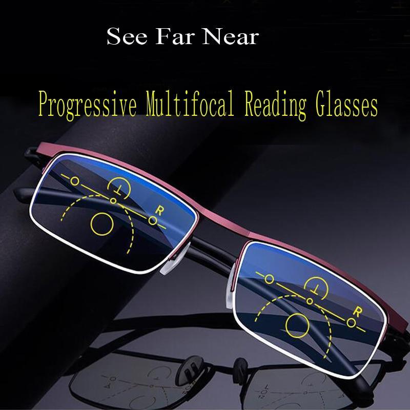 Progressive Reading Glasses Multifocal Anti Blue Ray Glass Glasses Half Frame Metal Alloy For Men And Women Reading Glasses Anti Blue Ray Multifocus Reader
