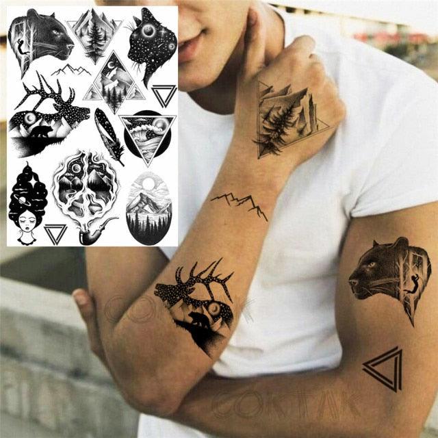 Realistic Black Temporary Small Big Tattoos Space Planets Animals Tatoos Waterproof Face Hands Tattoos For Girls Mens
