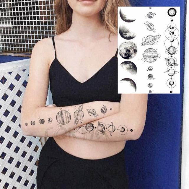 Realistic Black Temporary Small Big Tattoos Space Planets Animals Tatoos Waterproof Face Hands Tattoos For Girls Mens