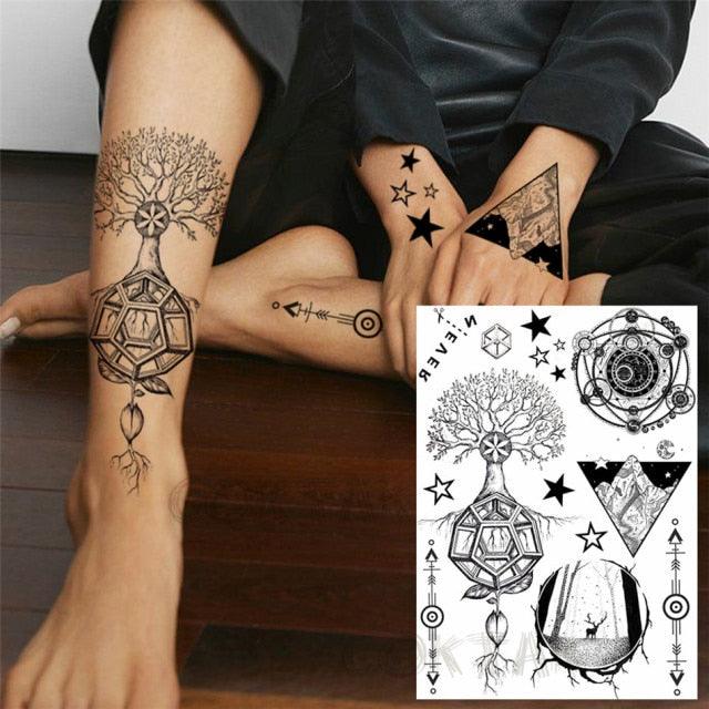 Realistic Black Temporary Small Big Tattoos Space Planets Animals Tatoos Waterproof Face Hands Tattoos For Girls Mens