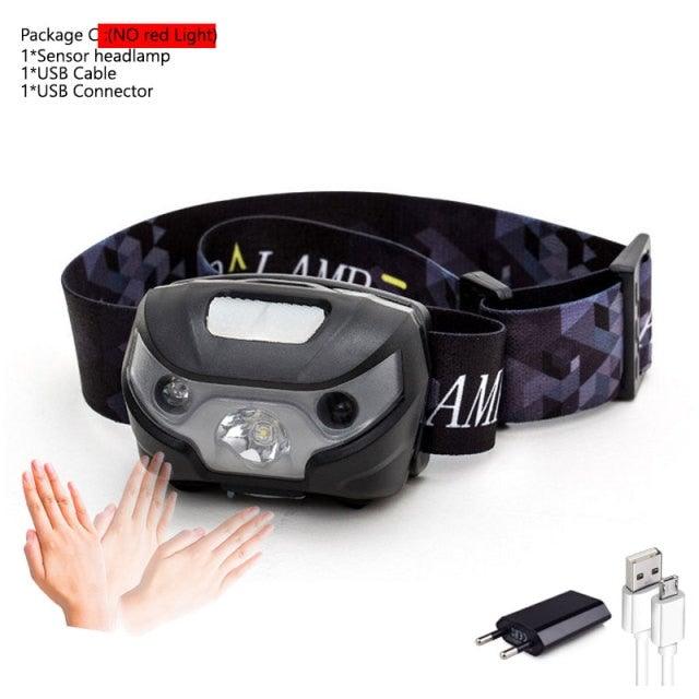Rechargeable Adjustable LED USB Headlamp 10000Lm Powerfull Adjustable Waterproof Headlight Body Motion Sensor Head Flashlight For Outdoor Hiking Camping Torch Light Lamp