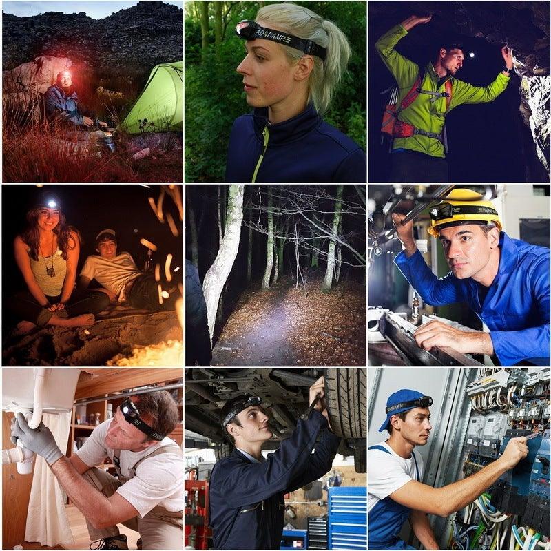 Rechargeable Adjustable LED USB Headlight Powerfull Elastic High Lumens Headband Headlamp Motion Sensor Flashlight For Adults Kids Running Camping Hiking Camping