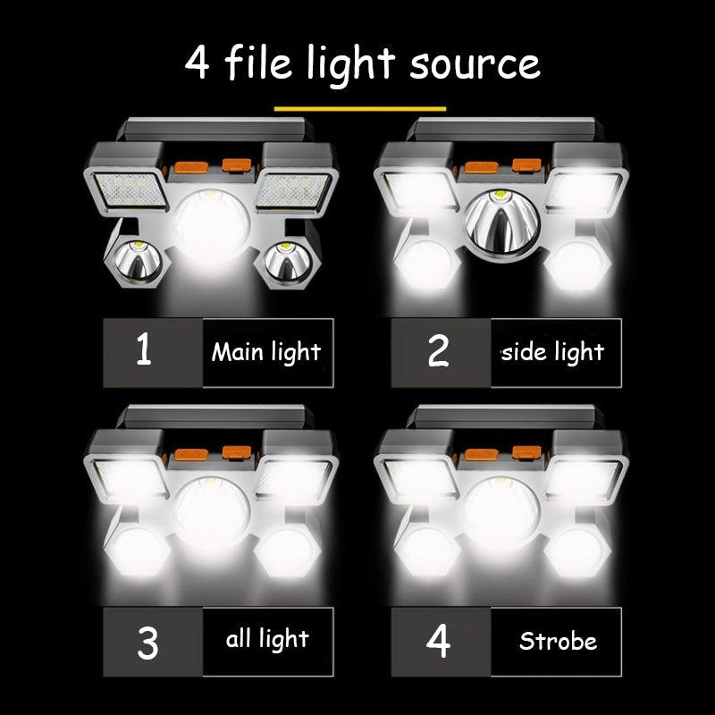 Rechargeable Adjustable USB 5LED Headlamp with High Lumen Handsfree Waterproof Portable Ability Focusing Ring Headlight Flashlight Torchlight For Outdoor Camping Hiking Running Headlight