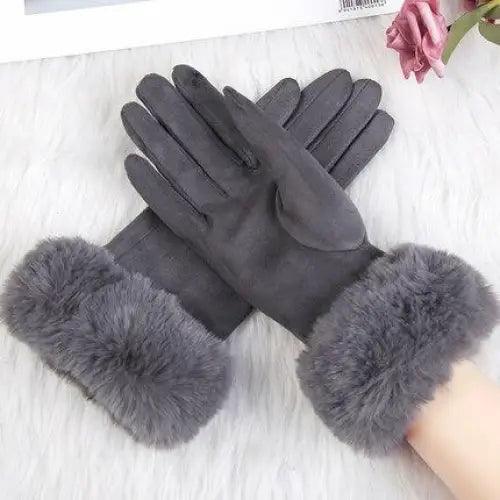 Red Winter Warm One Size Touch Screen Glove Female Fur Thick Driving Comfortable Gloves For Autumn