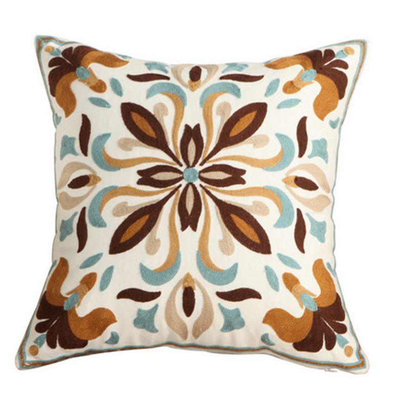 100% Cotton Embroidery Flower Pattern Pillow Cover Home Decoration Sofa Cushion Cover Housewarming Gift Pillow Case Decorative Embroidered Pillow Cover Handmade Cotton Cover For Throw Pillows Beautiful Modern Floral Patterns 45x45cm